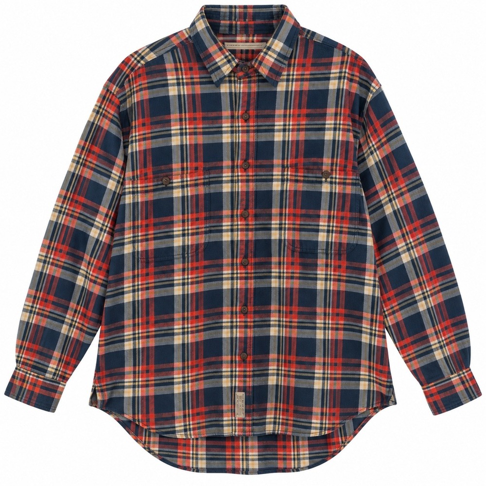 Abercrombie & Fitch Plaid Flannel Shirt Men L Blue Orange Vintage Big Shirt 90s